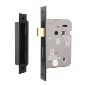 Mortice Bathroom Lock Fire Rated - 80mm Case Size - 57mm Backset - Square Black