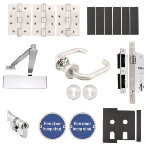 Fire Door Kit - Office Locking Door - Medium Duty - Cylinder & Turn Keyed Differ - Satin Stainless Steel