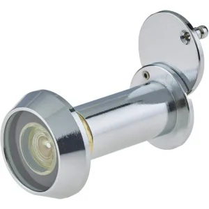 Fire Rated Door Viewer 200 Degree Glass Lens - 14mm Dia. - 35-55mm Doors - Polished Chrome